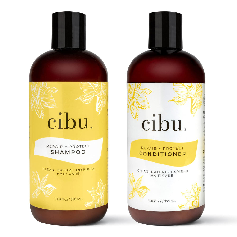 CIBU Repair + Protect Shampoo bottle highlights color-safe formula for color-treated hair.