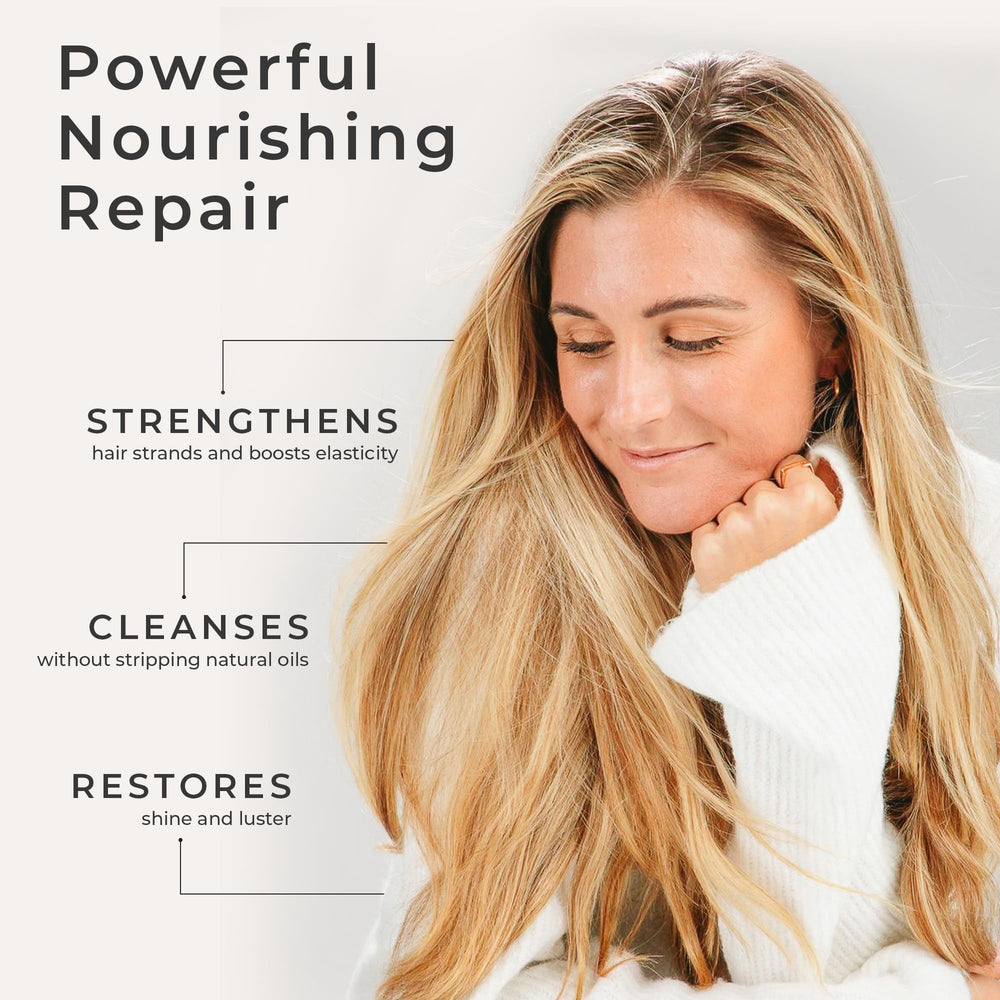 CIBU Repair + Protect close-up shows silky hair texture after use.