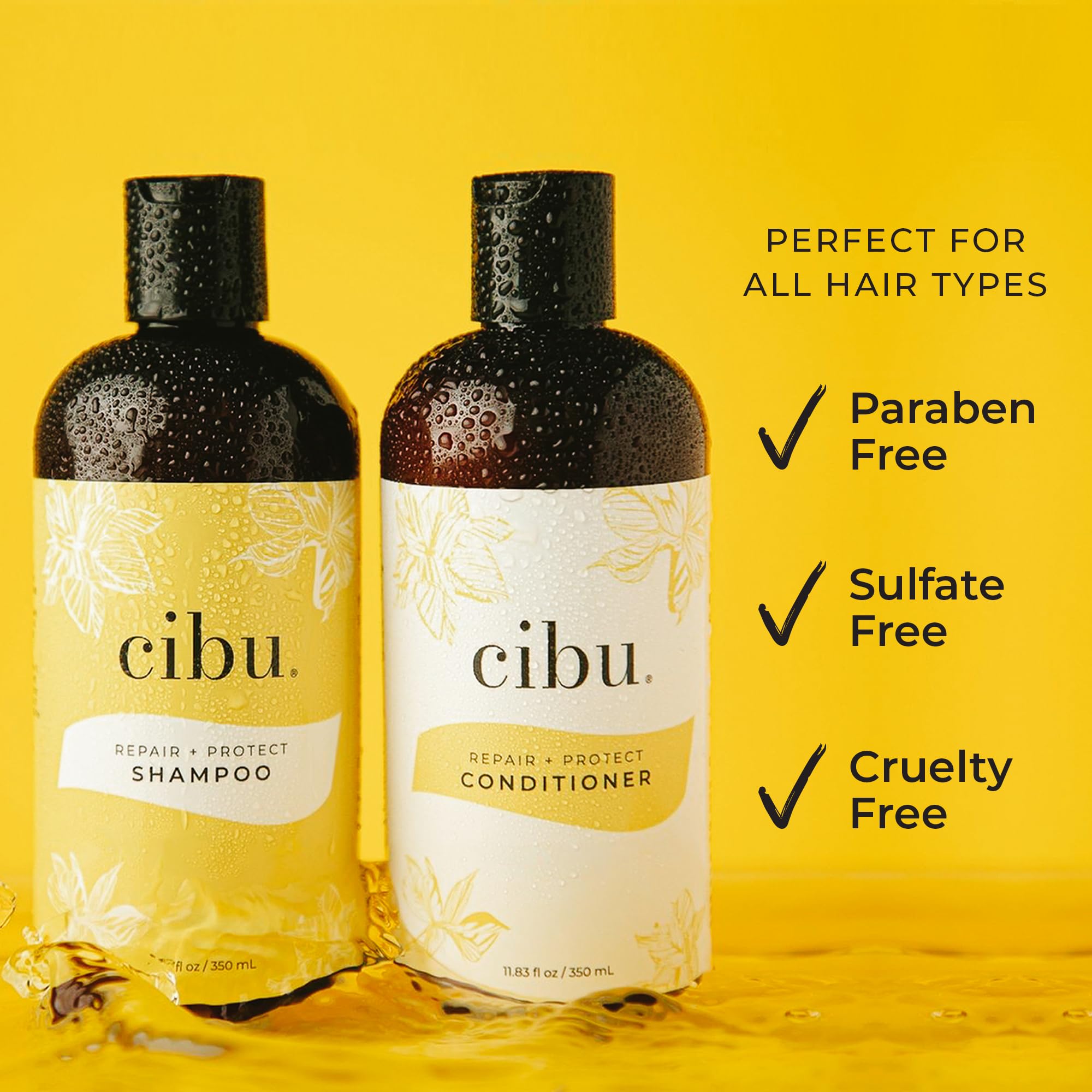 CIBU seal on label highlights sulfate-free, paraben-free formula for gentle cleansing.