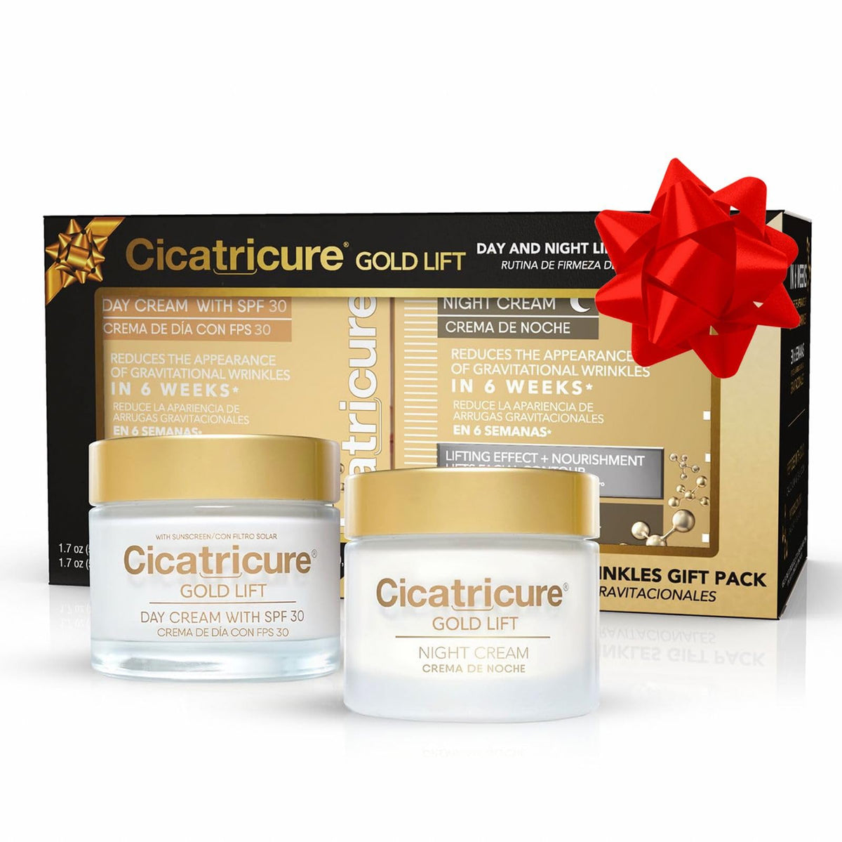 Cicatricure Gold Lift gift pack box with day and night creams for a complete anti-aging routine.