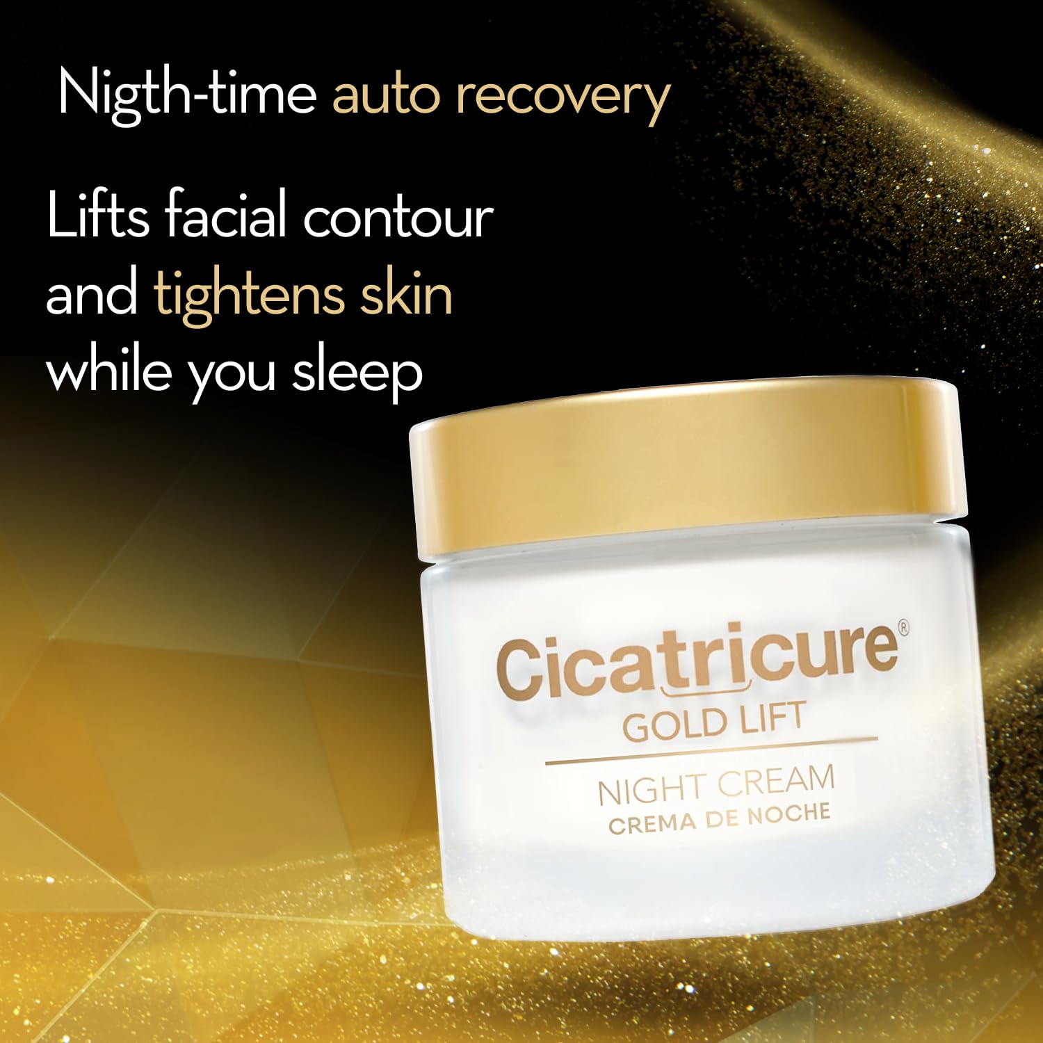 Cicatricure Gold Lift Night Cream face lift contour outline demonstration.
