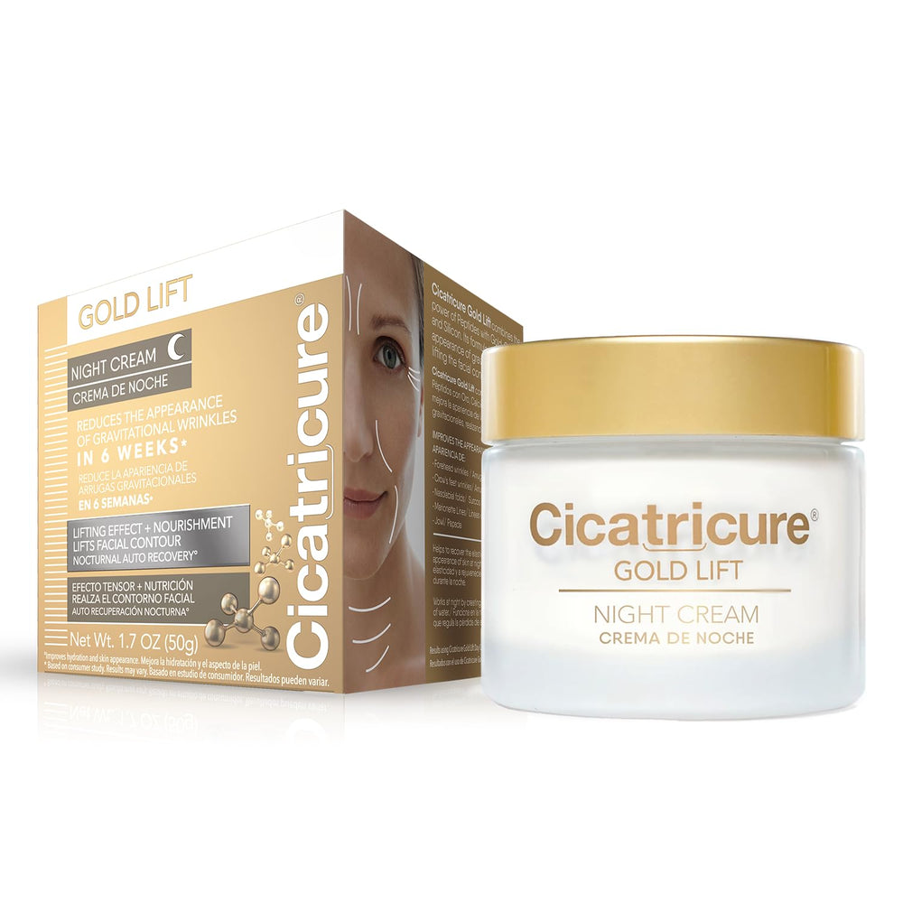 Cicatricure Gold Lift Night Cream jar close-up for overnight hydration.