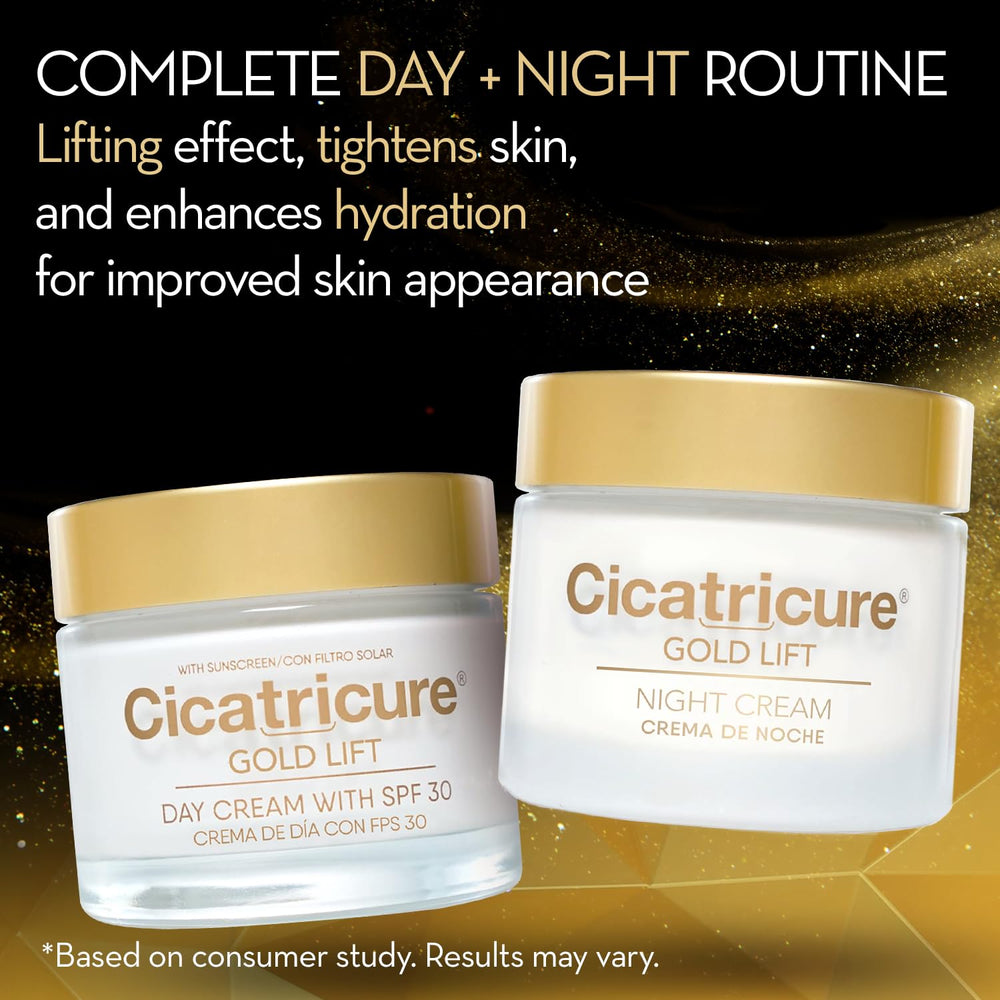 Cicatricure Gold Lift night cream tube delivering deep hydration overnight.