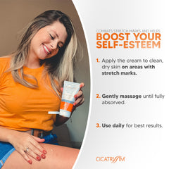 Cicatrissim stretch mark cream applied on skin with visible smoothing