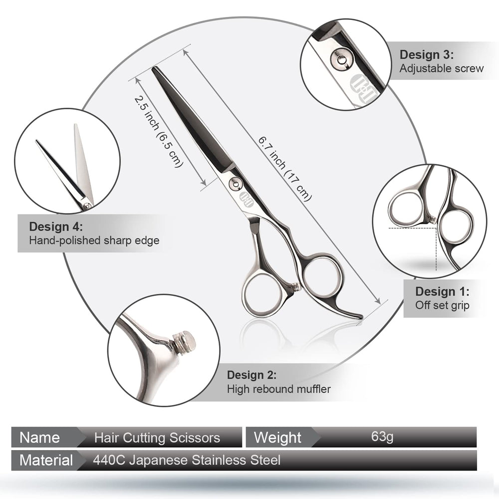 CIICII hair cutting scissors offset handle demonstrating ergonomic grip for reduced fatigue.