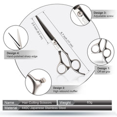 CIICII hair cutting scissors offset handle demonstrating ergonomic grip for reduced fatigue.