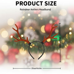 Ciieeo Reindeer Antlers Headband worn on head demonstrates elastic-fit for adults