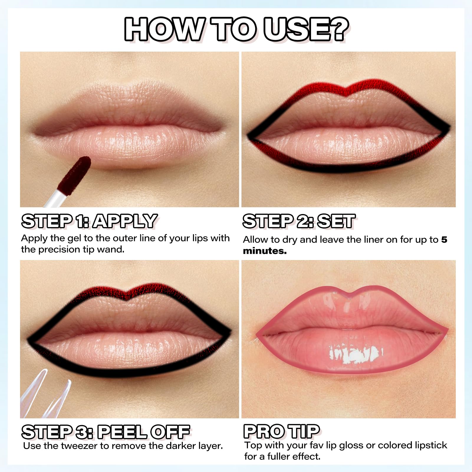 Cilrofelr Lip Liner Stain waterproof image highlights all-day wear and water resistance.