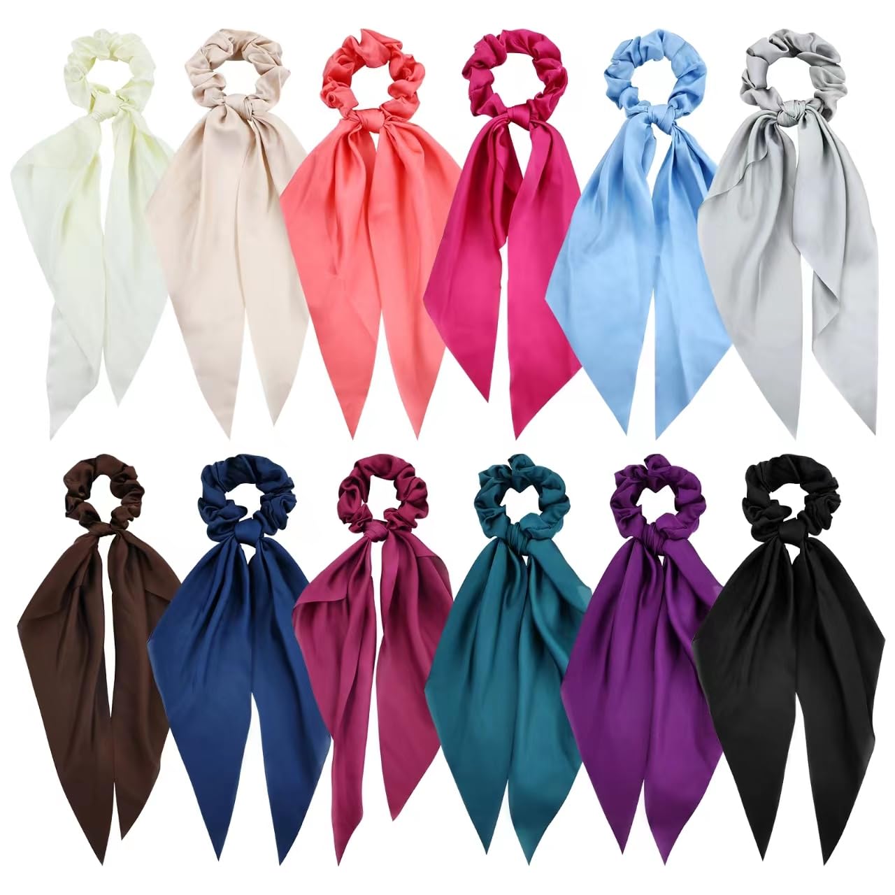 Cinaci satin hair ties pack shows 12 colors for versatile styling.