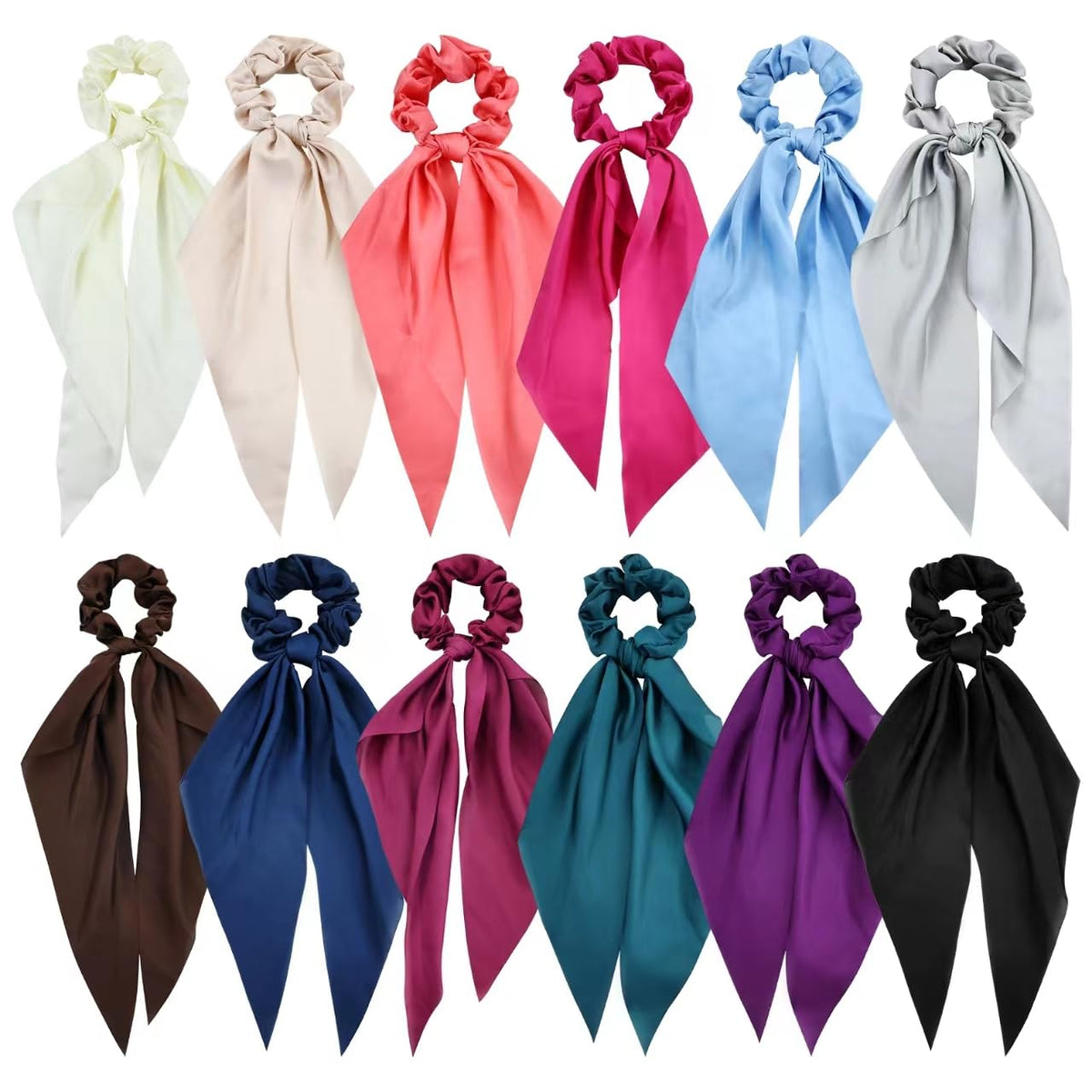 Cinaci satin hair ties pack shows 12 colors for versatile styling.
