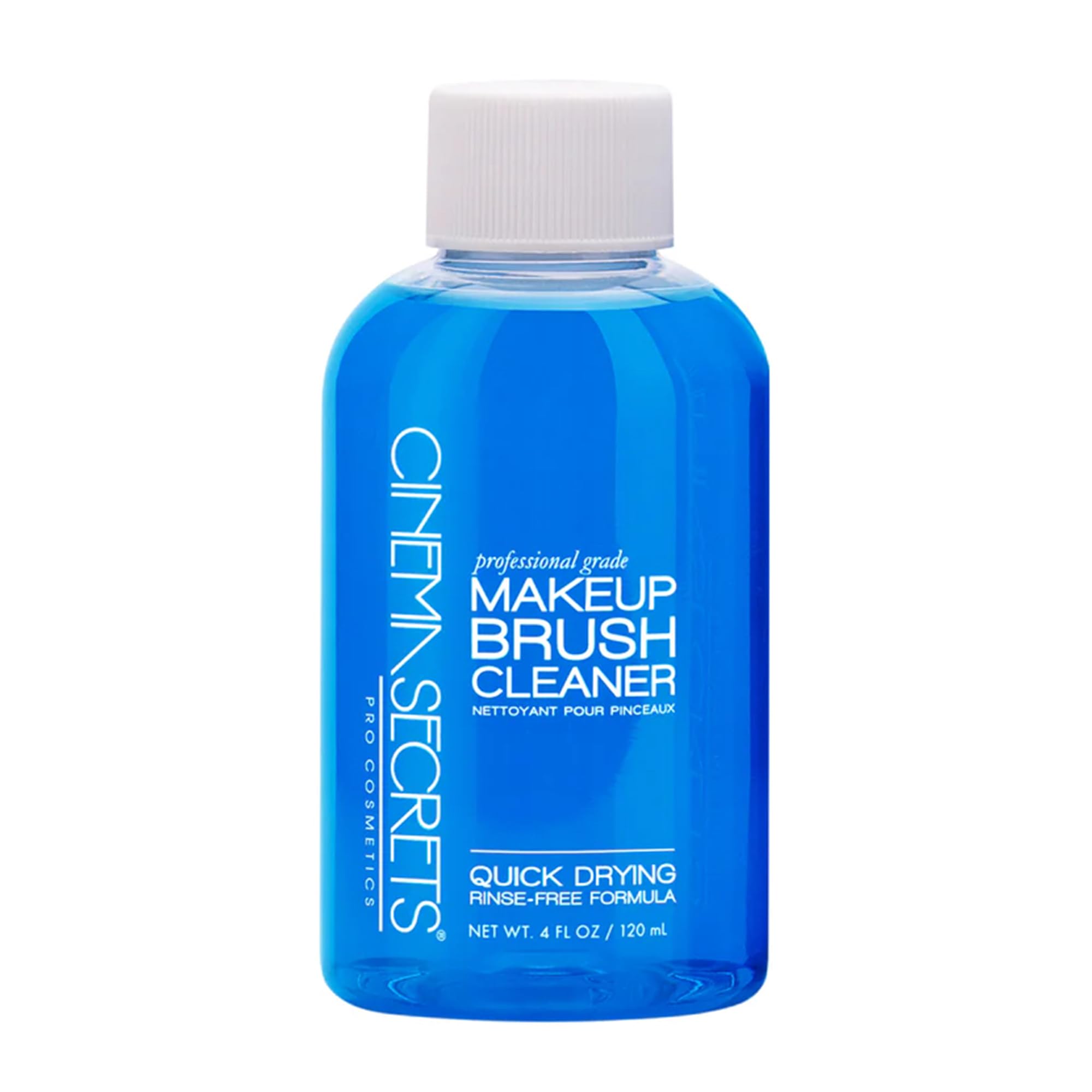 Cinema Secrets blue vanilla bottle front for fast brush cleaning and quick-dry results.