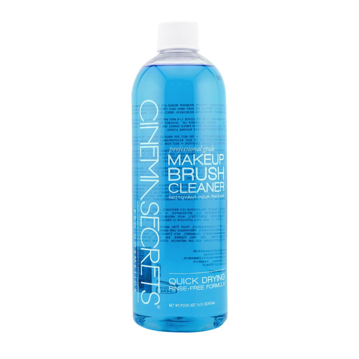 Cinema Secrets blue-vanilla-cleanser-pump demonstrates spill-free, quick brush cleaning.