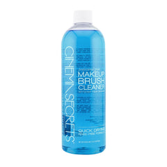 Cinema Secrets blue-vanilla-cleanser-pump demonstrates spill-free, quick brush cleaning.