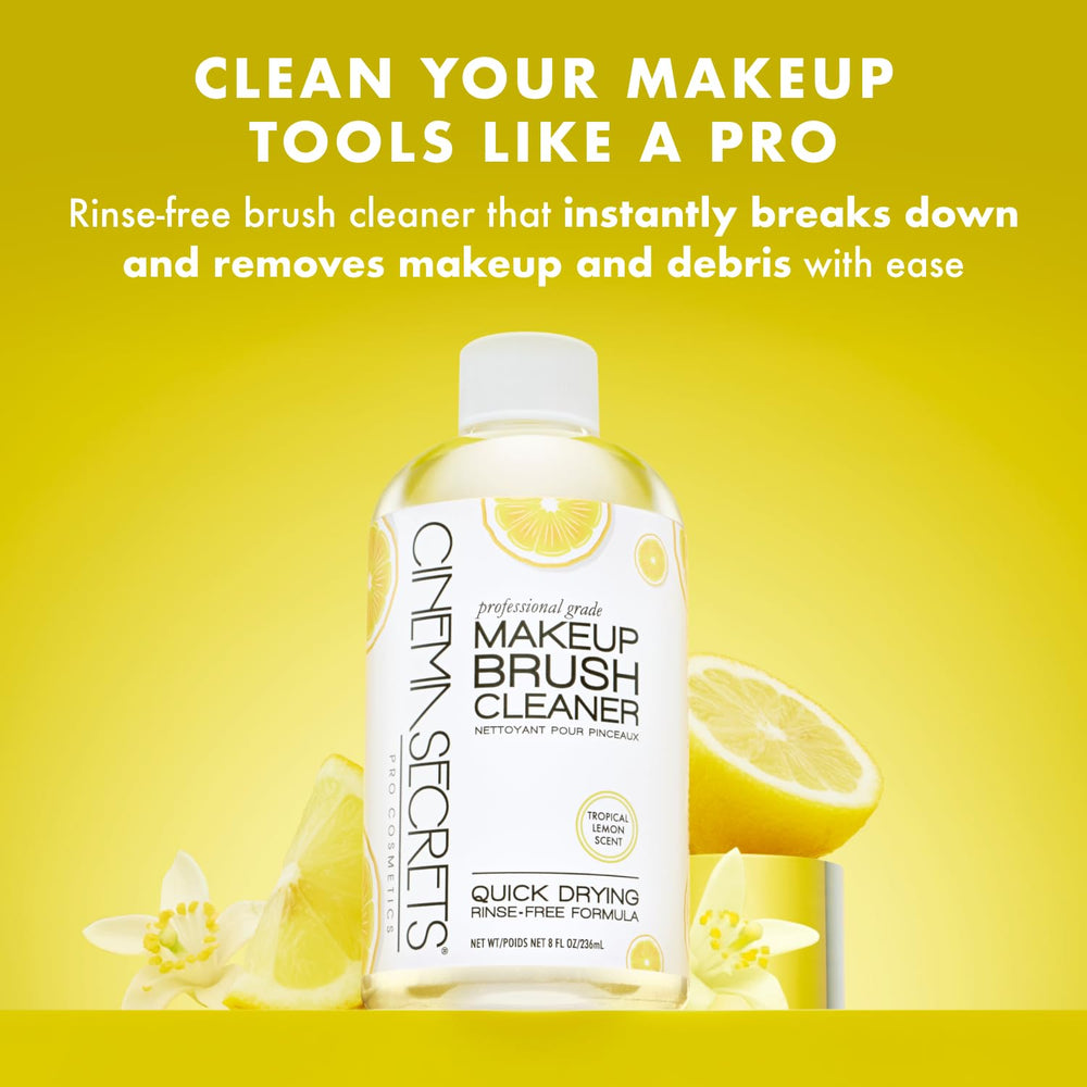 Cinema Secrets brush cleaner dip-brush action cleans buildup and oils.
