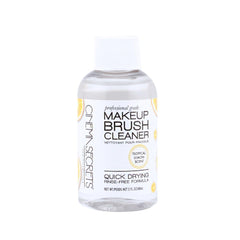 Cinema Secrets brush cleaner bottle shows lemon scent and quick-drying benefits.