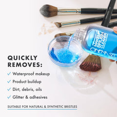 Cinema Secrets Original Blue Vanilla brush cleaner drying bristles indicating fast-dry formula