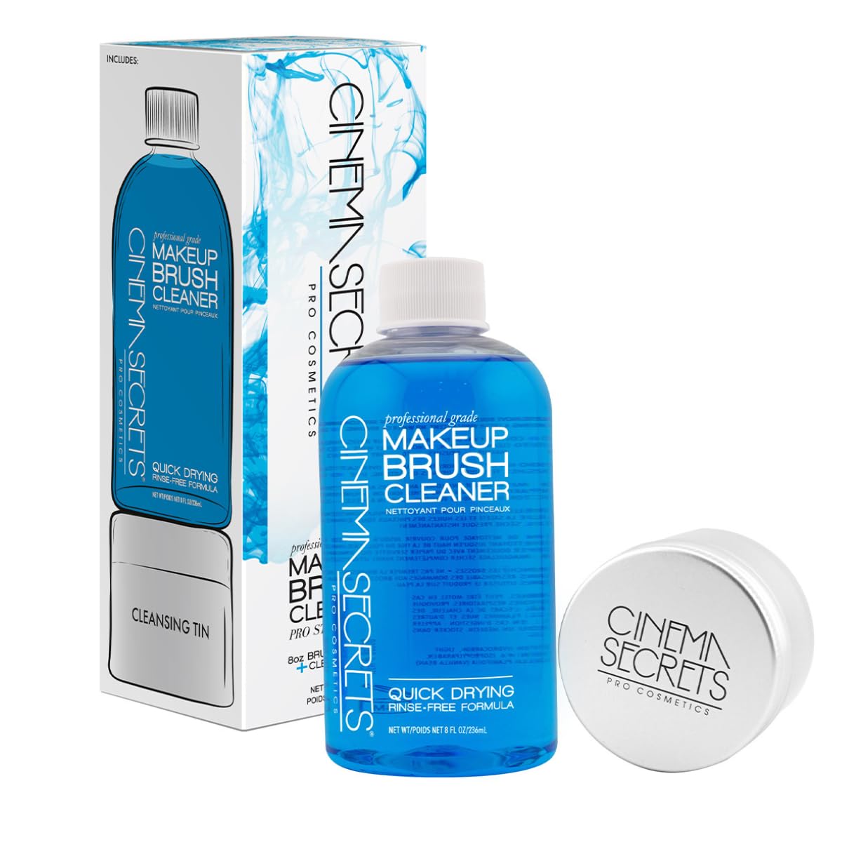Cinema Secrets Original Blue Vanilla cleanser bottle pours for quick brush cleaning.