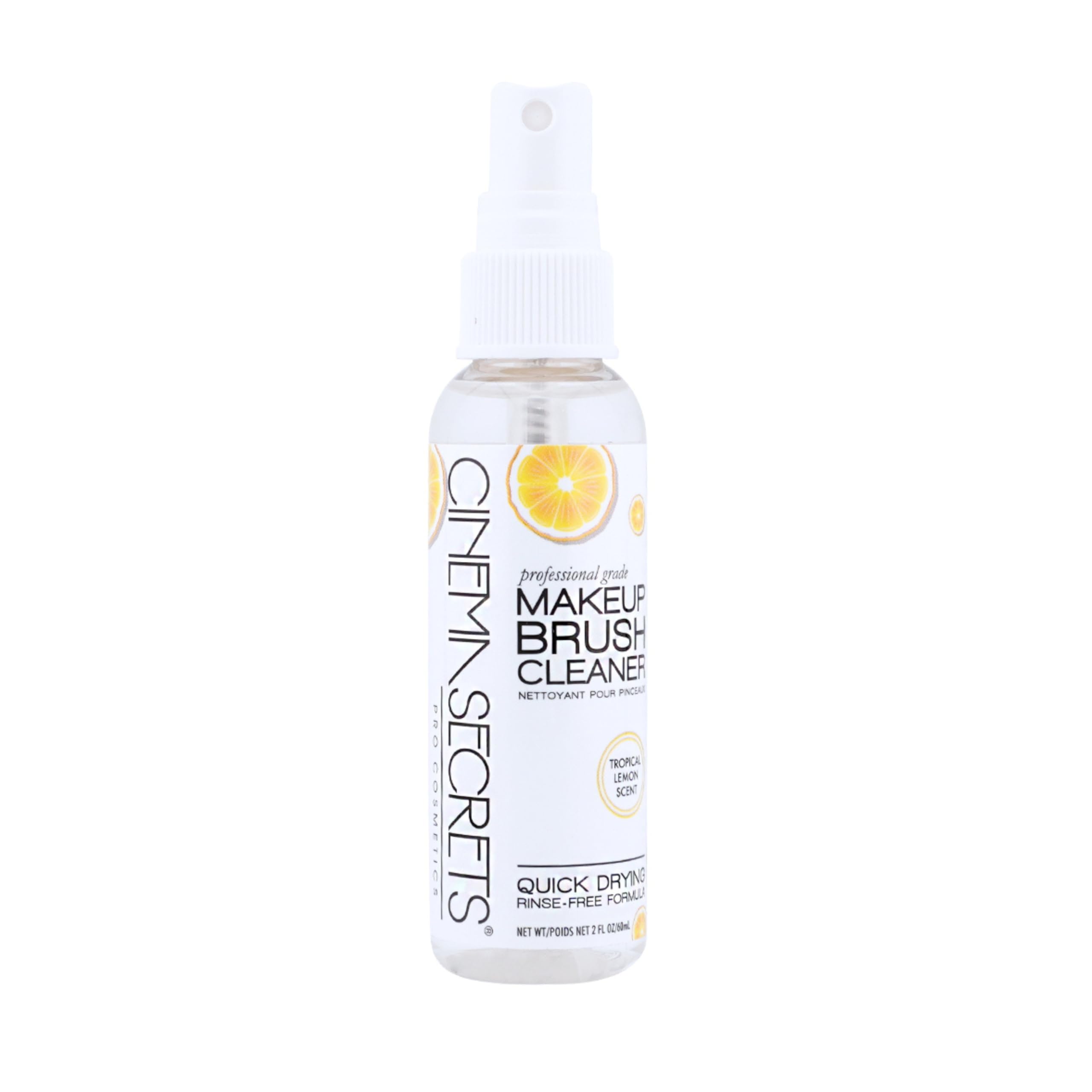 Cinema Secrets Original brush cleaner spray bottle demonstrates quick-drying cleansing action.