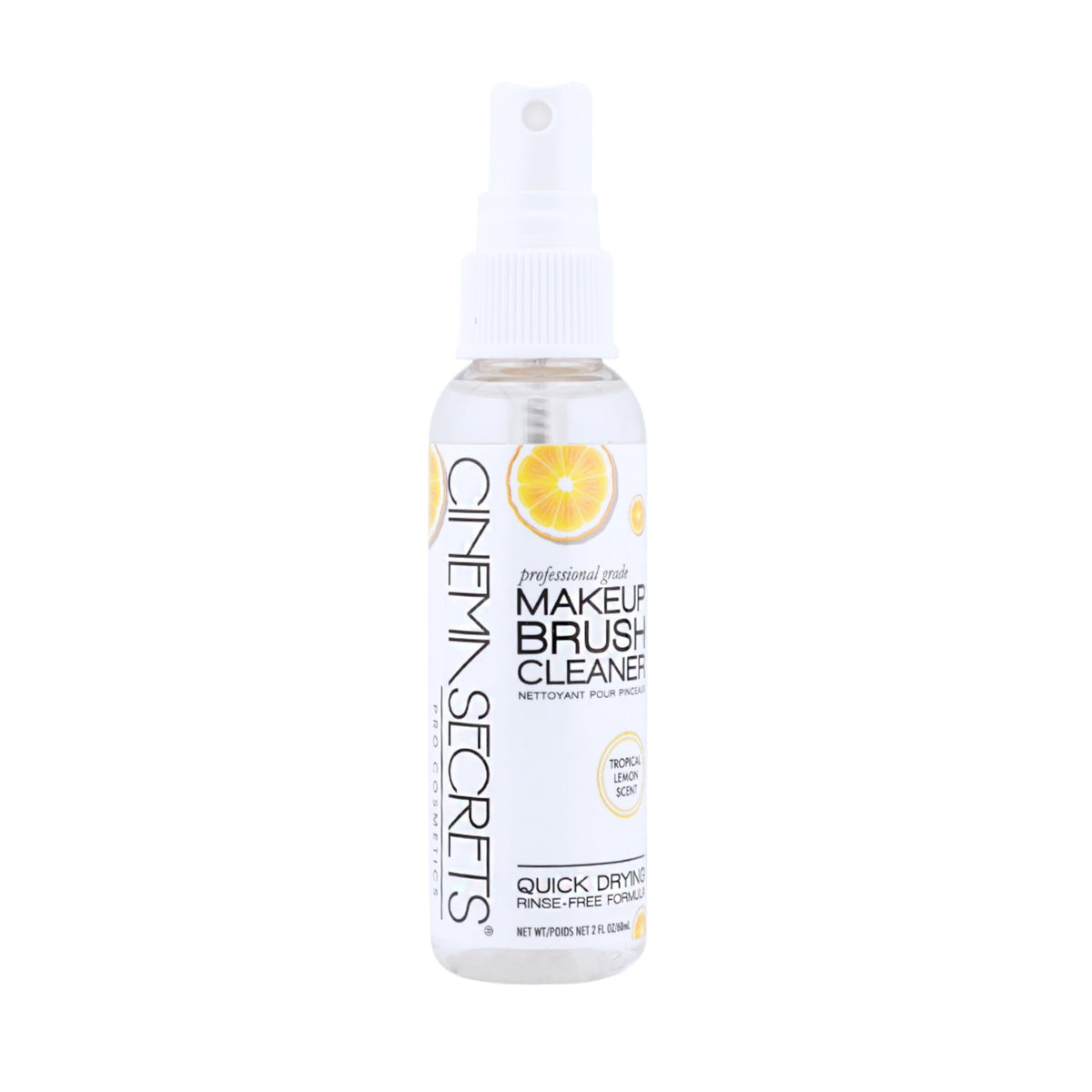 Cinema Secrets Original brush cleaner spray bottle demonstrates quick-drying cleansing action.