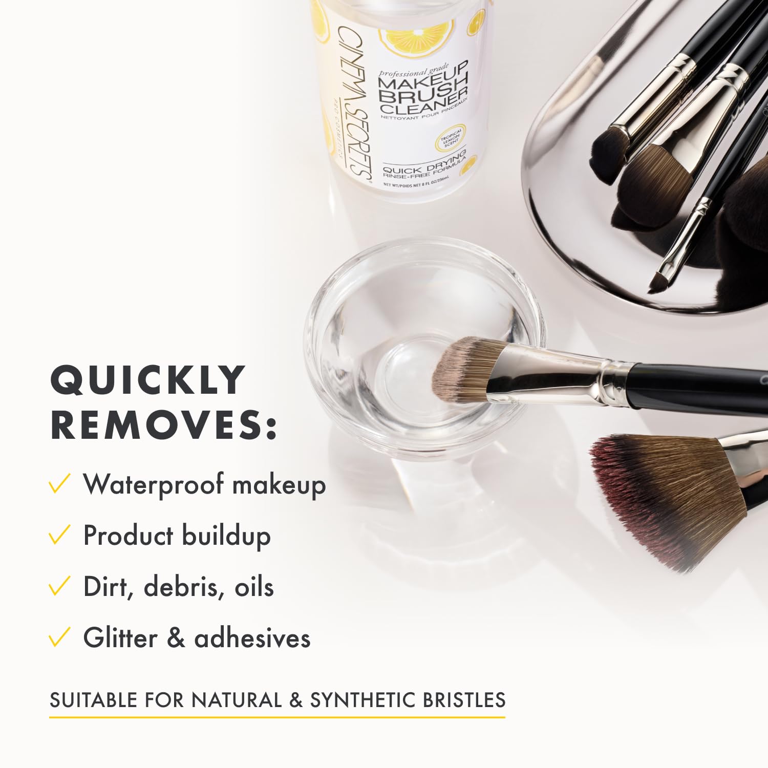 Cinema Secrets rinse-free dry brush ready for use immediately after cleaning