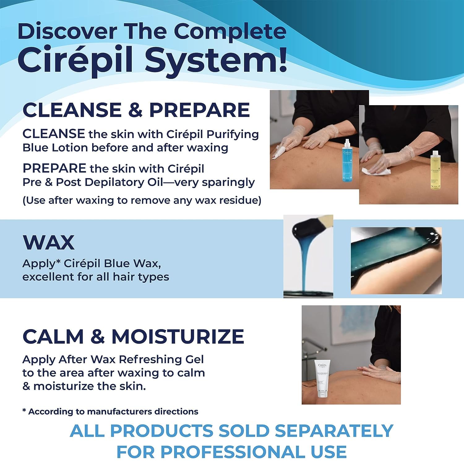 Cirepil Blue wax on face and bikini area for gentle removal.