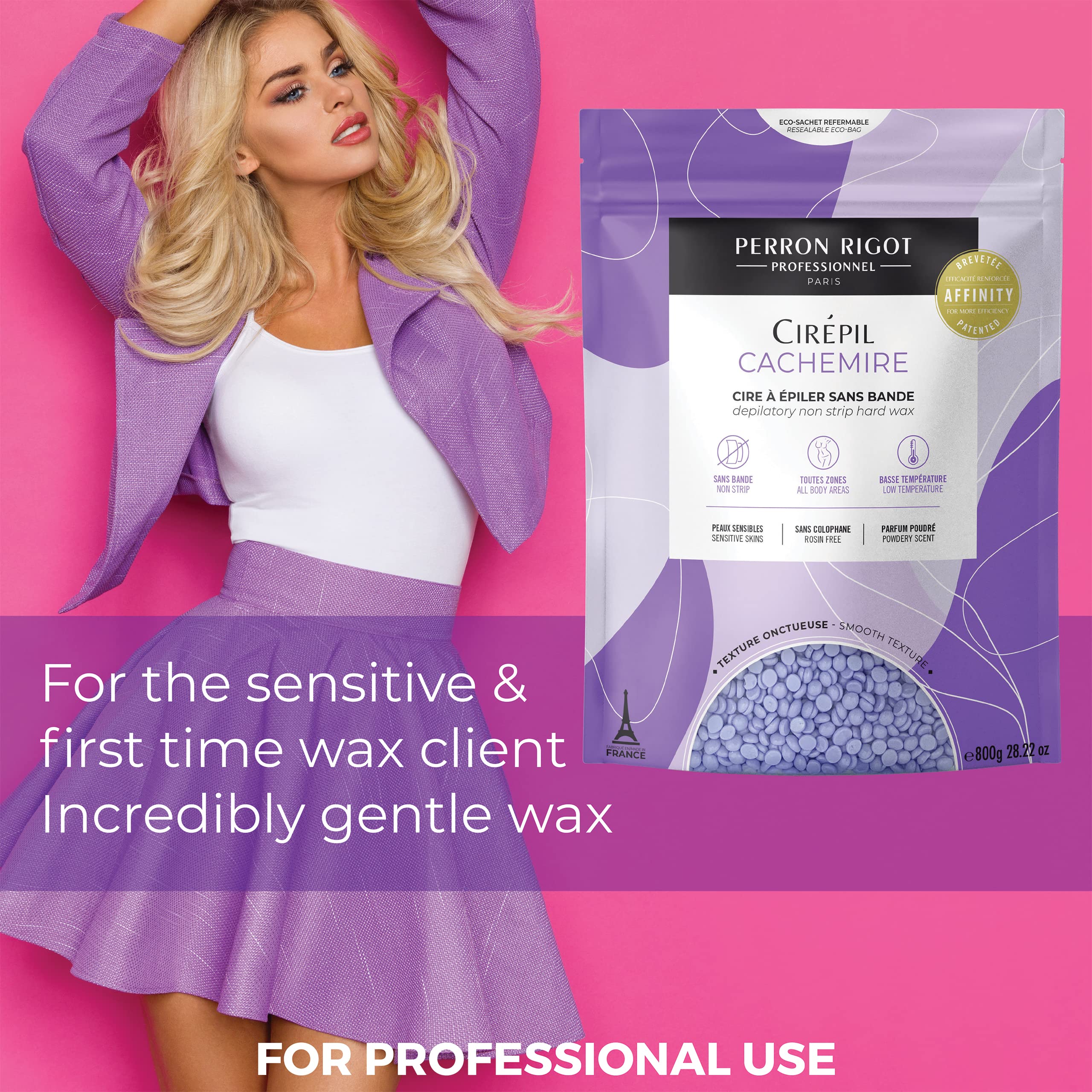 Cirepil Cachemire face and intimate area use-ready beads suggest stripless, gentle removal