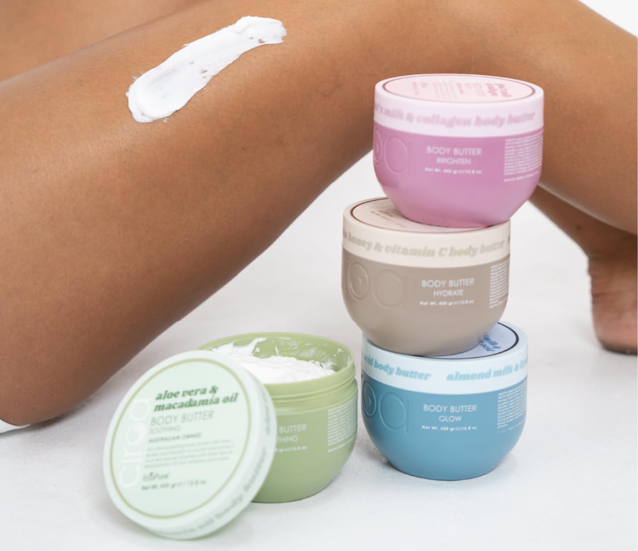 Ciroa Almond Milk & Manuka Honey Body Butter cream closeup shows creamy texture.