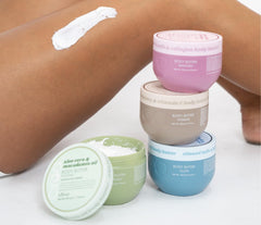 Ciroa Almond Milk & Manuka Honey Body Butter cream closeup shows creamy texture.