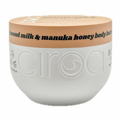Ciroa Almond Milk & Manuka Honey Body Butter label explains soothing formula with 6% Shea Butter.
