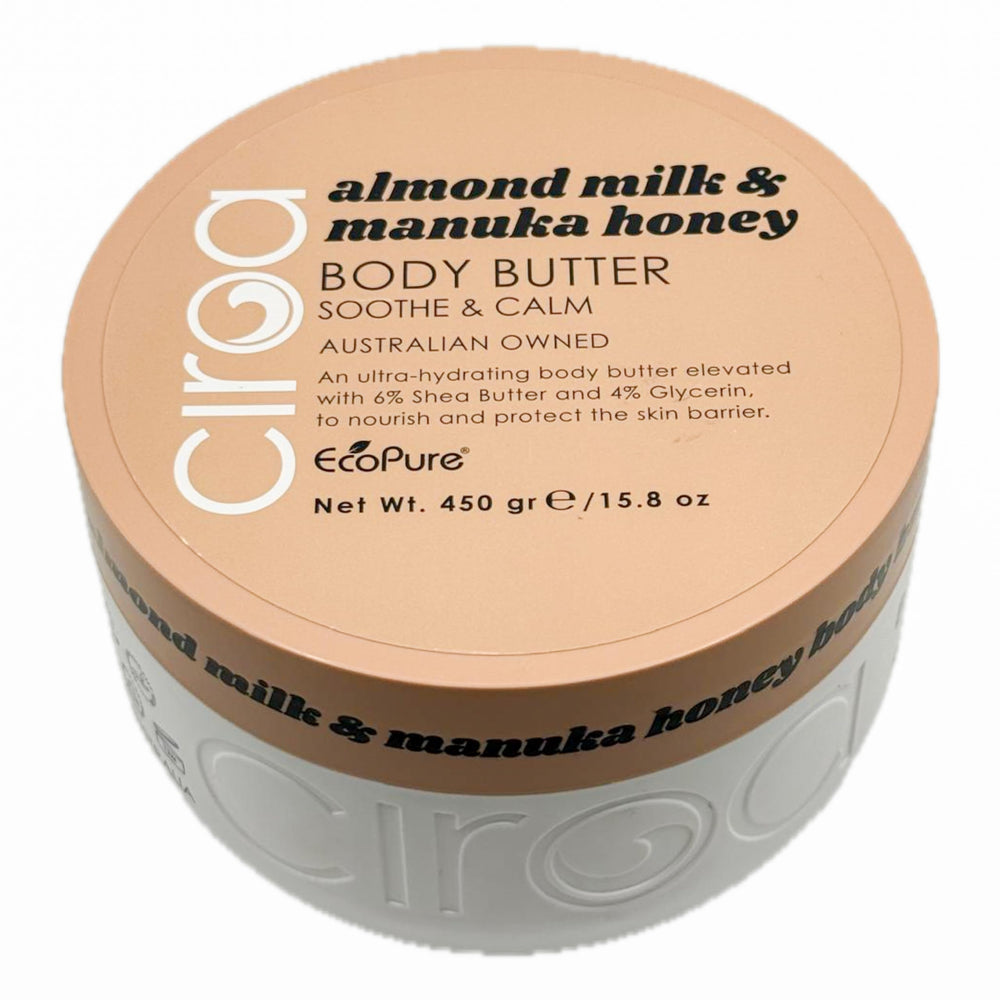 Ciroa Almond Milk & Manuka Honey Body Butter packaging conveys clean ingredients.