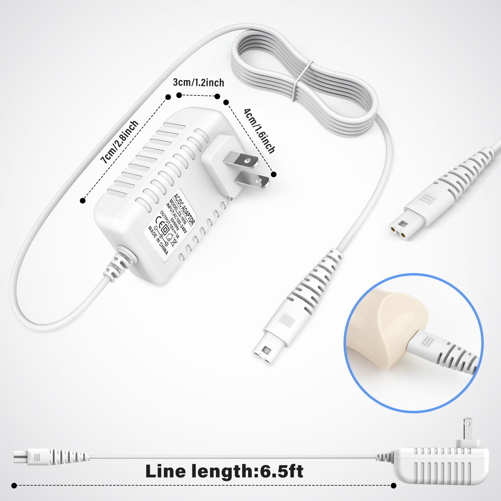 Cisain white charger cord blends with bathroom or spa environments.