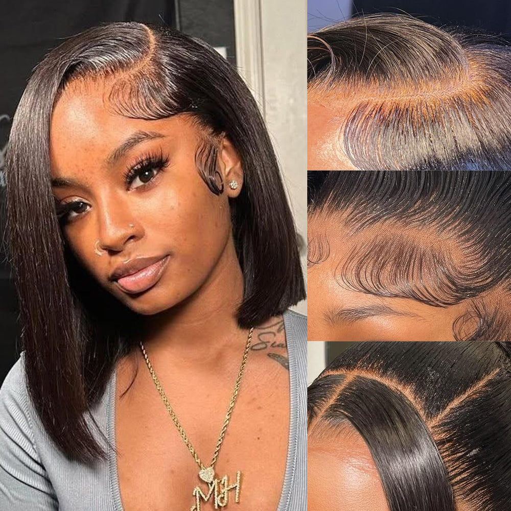 CISWER Short Bob Wig 12-inch front view with natural lace front for seamless parting.