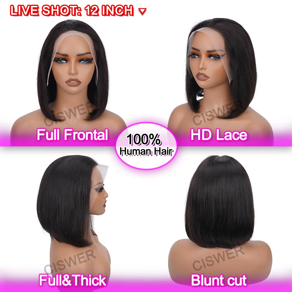 CISWER Short Bob Wig 12-inch straight ready for dye or style.
