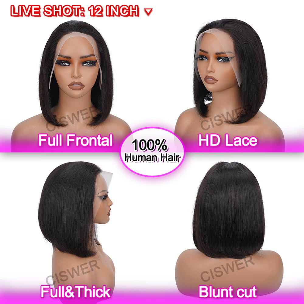 CISWER Short Bob Wig 12-inch straight ready for dye or style.