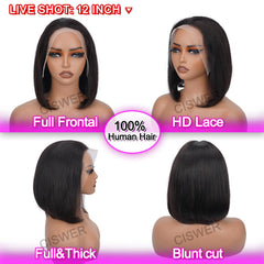 CISWER Short Bob Wig 12-inch straight ready for dye or style.