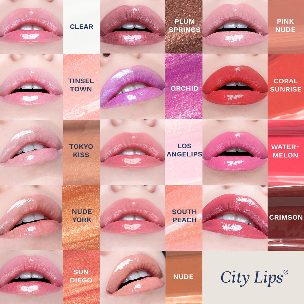 City Beauty City Lips Clear gloss closeup demonstrates shiny finish and comfortable wear