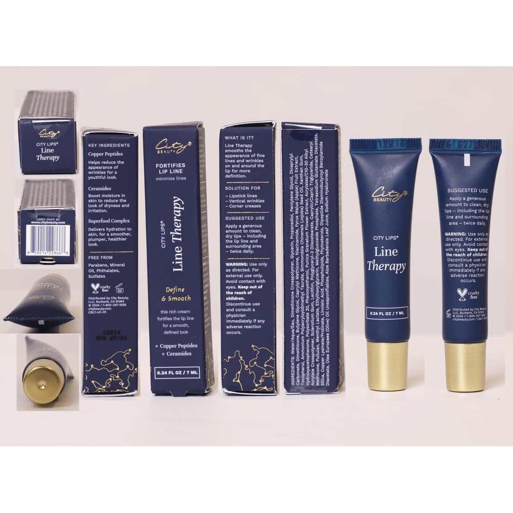 City Beauty City Lips Line Therapy flat lay conveys premium skincare for defined, hydrated lips.