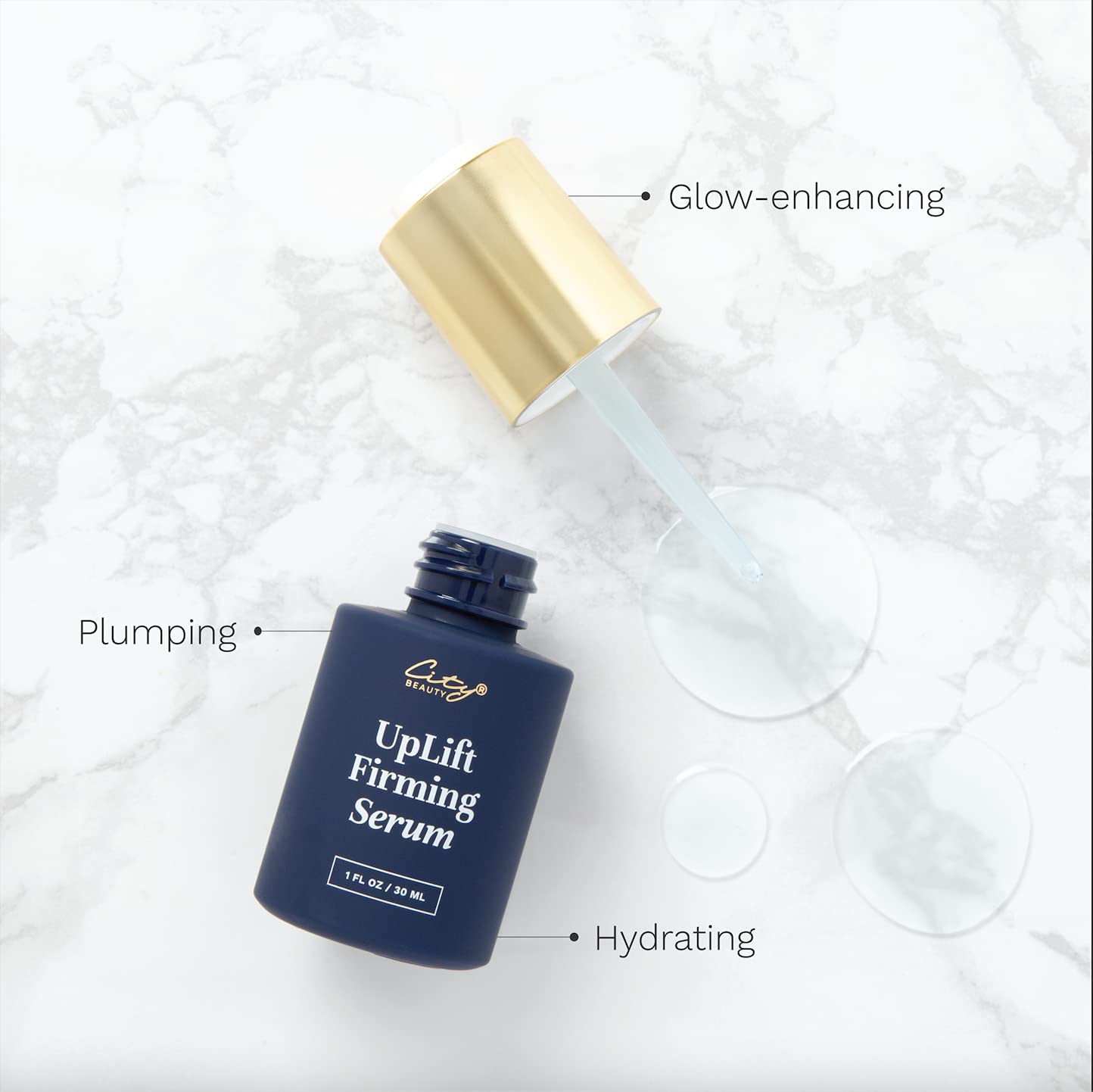 Hyaluronic glow from City Beauty UpLift Firming Serum indicating deep hydration
