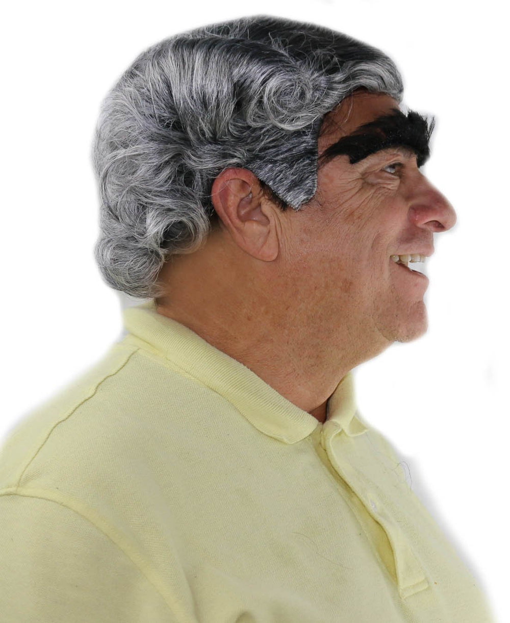 City Costume Wigs mayor wig on head showing adjustable fit for most adults