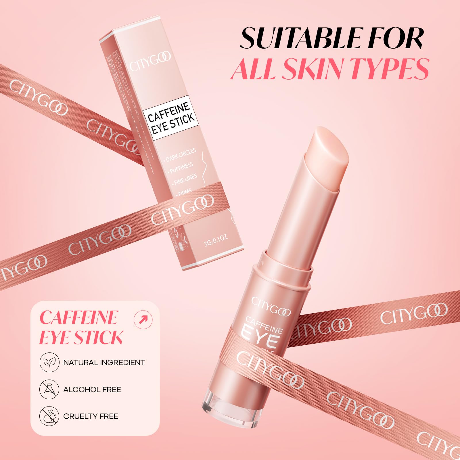 CITYGOO Caffeine Eye Cream Stick niacinamide and squalane ingredients for firmer appearance