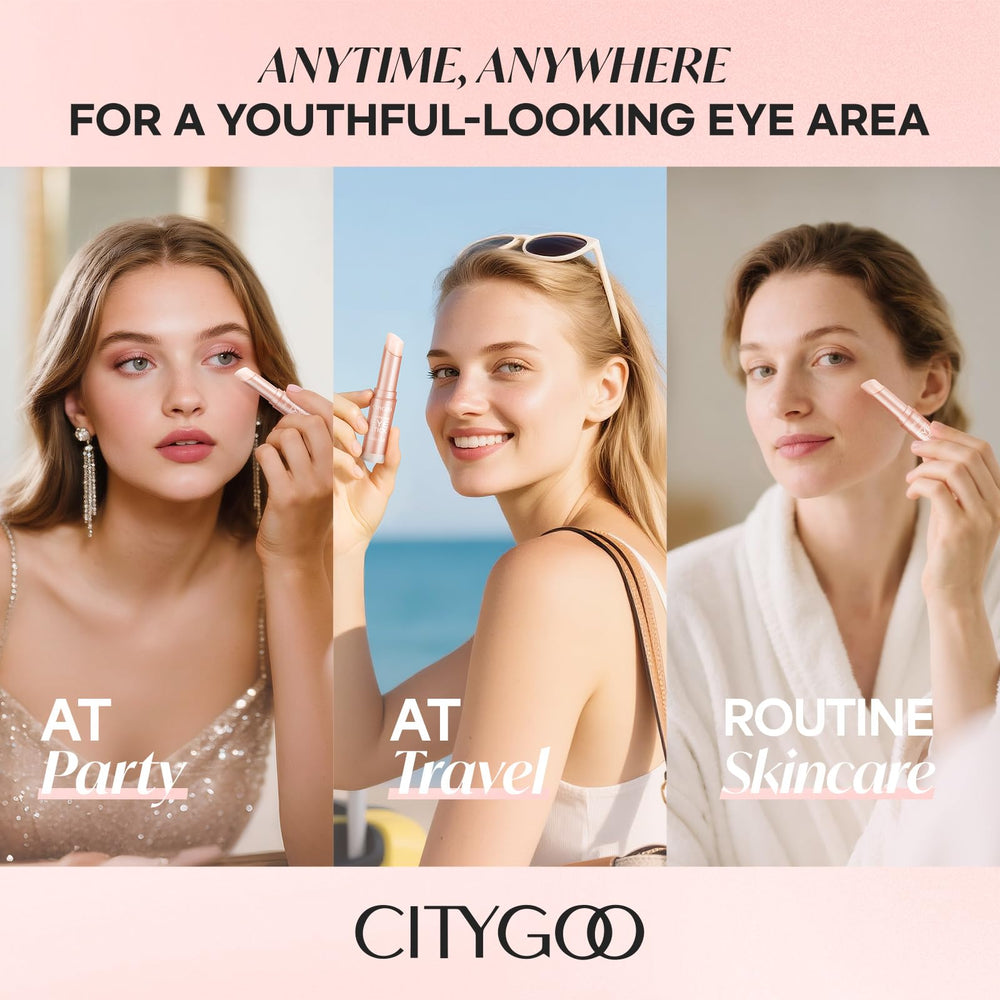 CITYGOO Caffeine Eye Cream Stick swatch demonstrates quick-set, refreshed eye look