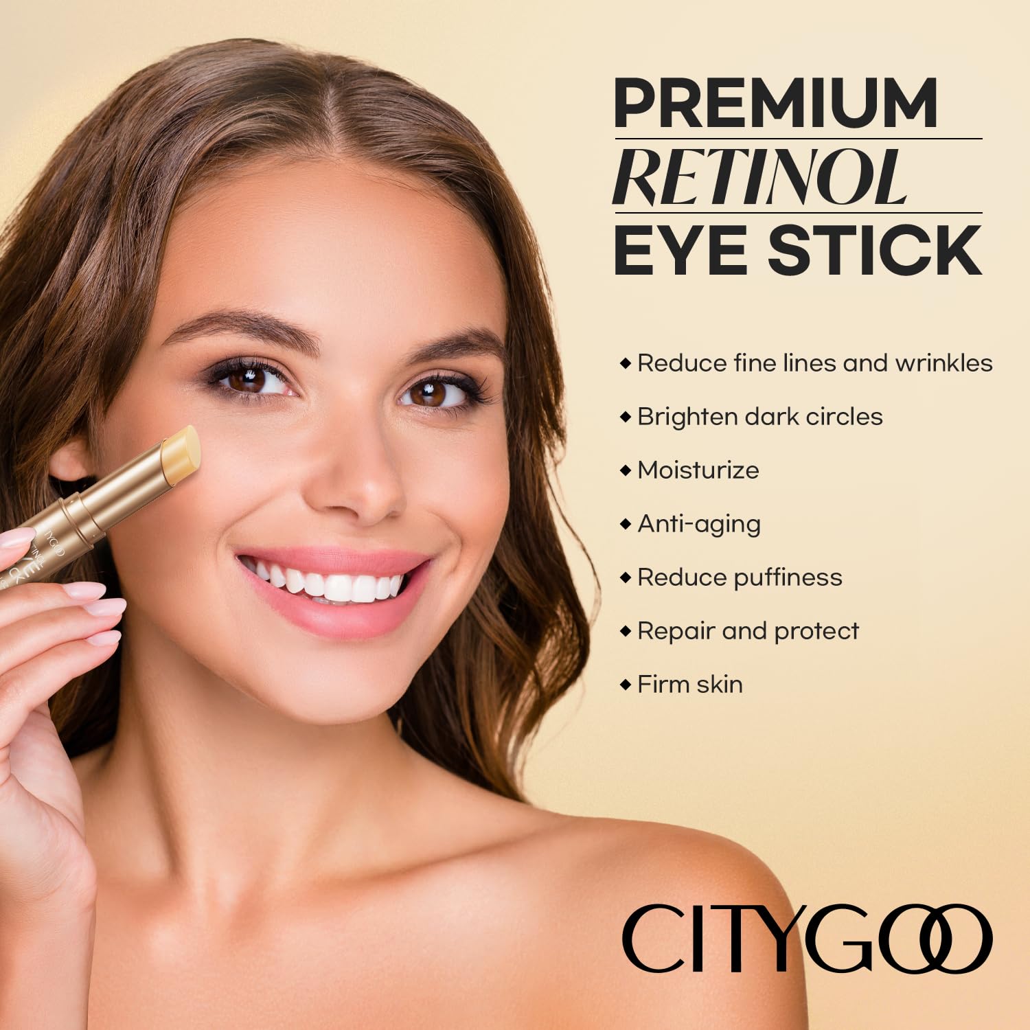 CITYGOO retinol eye stick applied around eye contour for hydration and smoothing