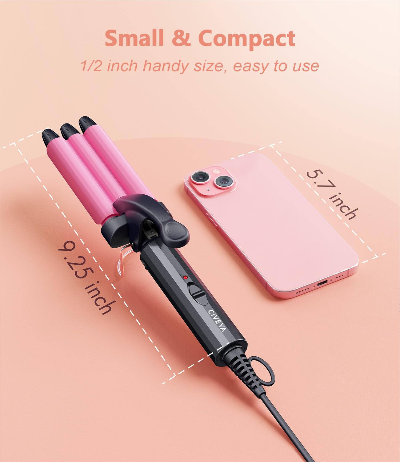 CIVEYA mini crimper with argan oil infusion adds shine and softness.