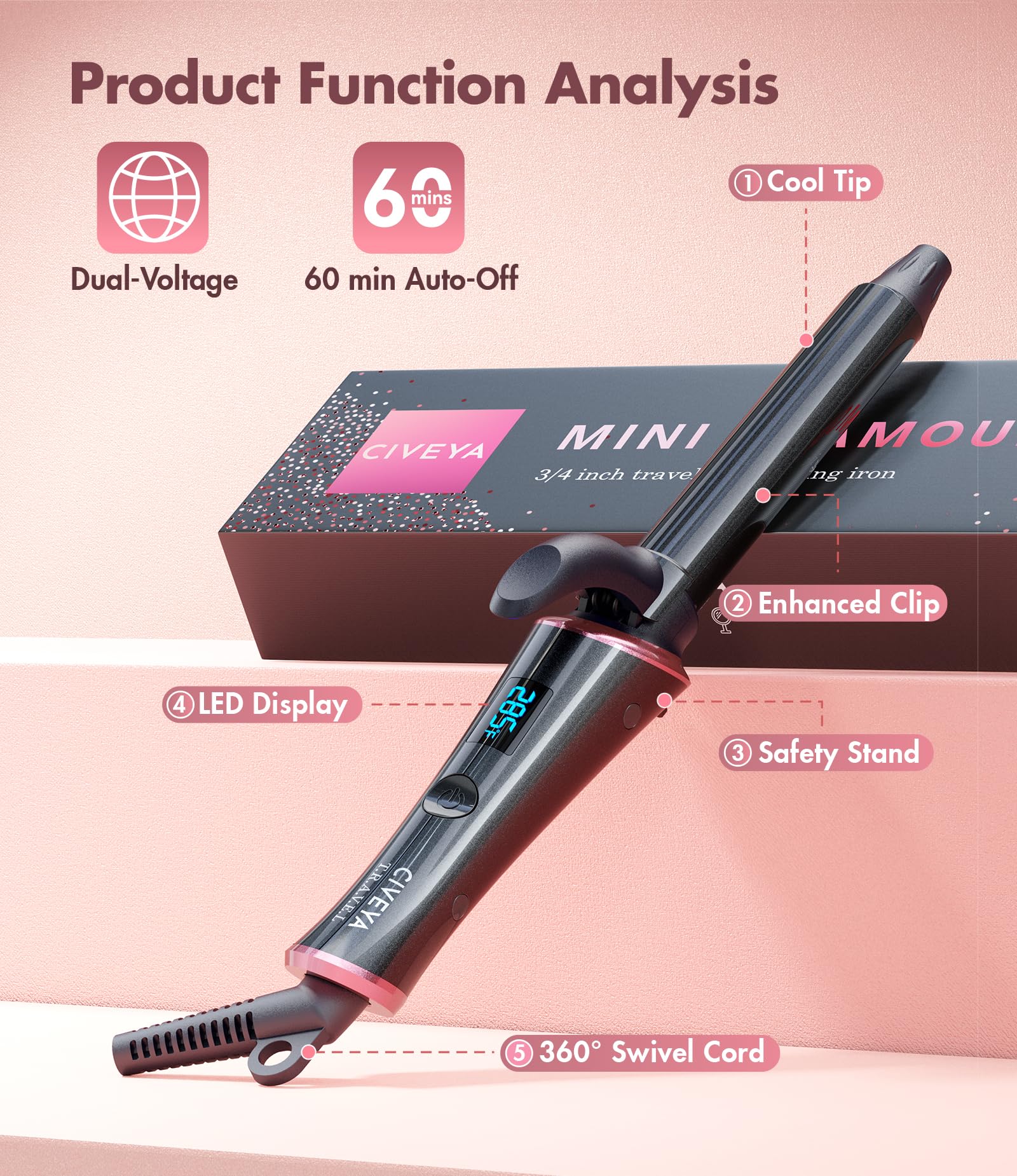 CIVEYA included travel pouch helps organize the curling iron while traveling
