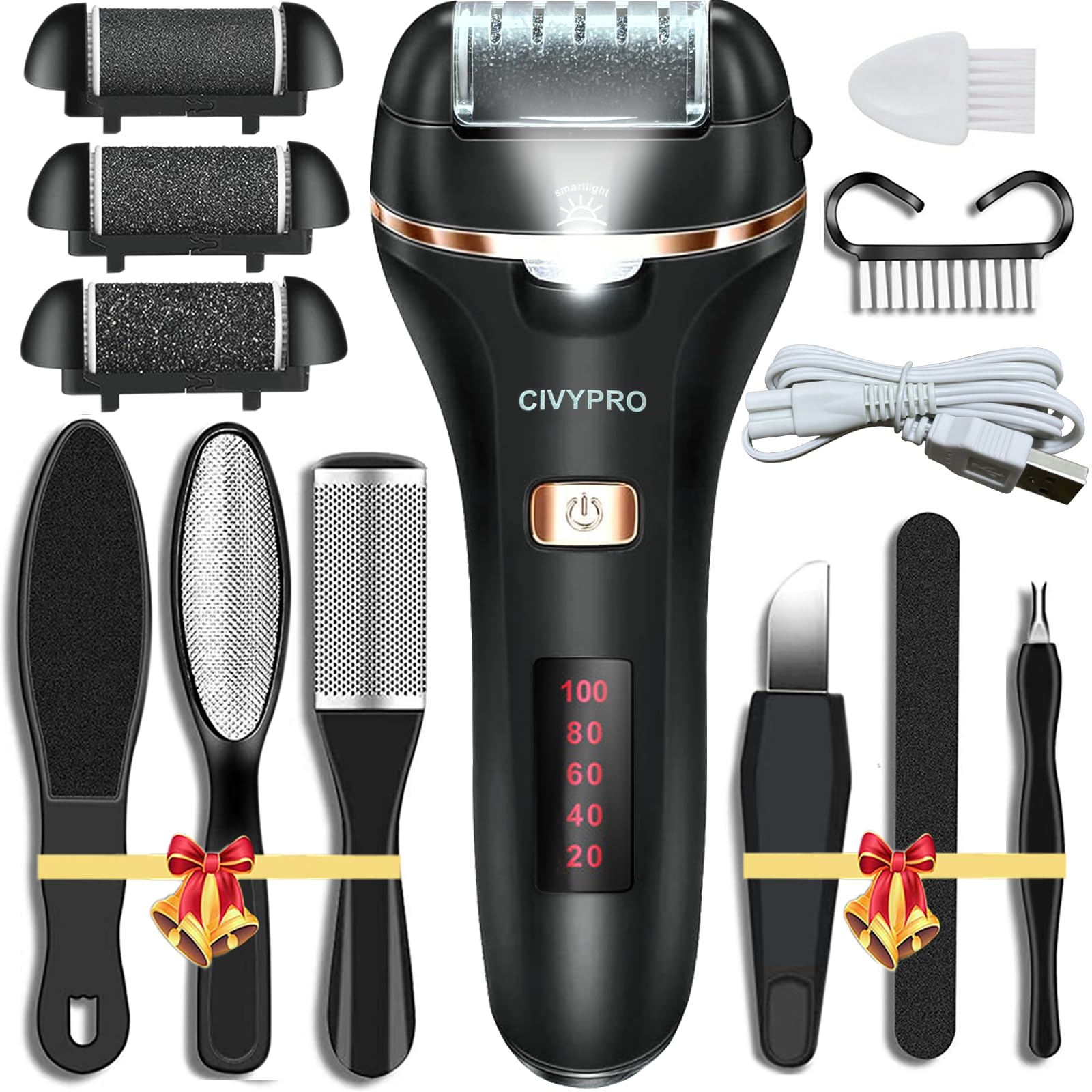 CivyPro electric foot callus remover front view showing cordless pedicure device