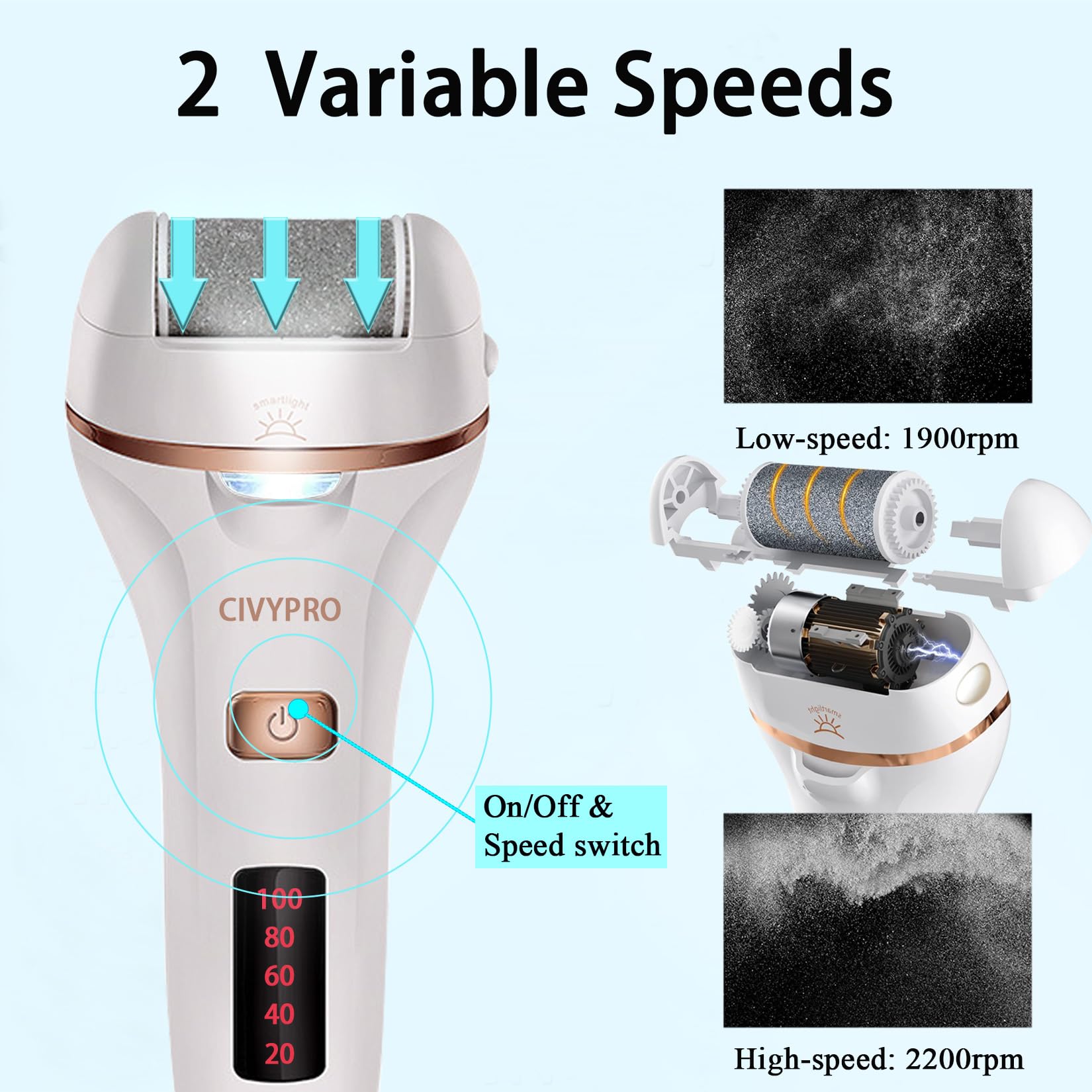 CIVYPRO electric foot file with two speeds for precise callus removal