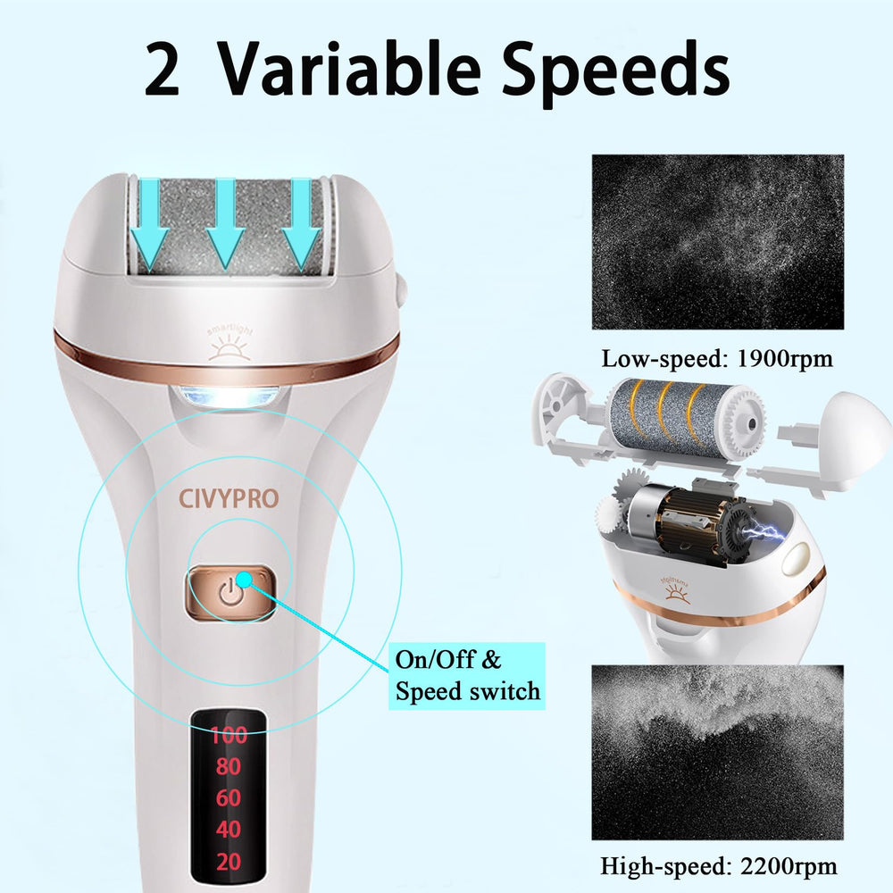 CIVYPRO electric foot file with two speeds for precise callus removal