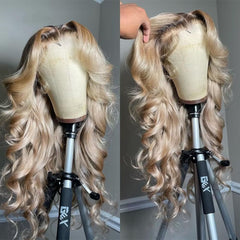 CIYOO Ombre Brown Roots Ash Blonde wig 13x6 lace front demonstrates natural parting