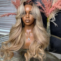 CIYOO Ombre Brown Roots Ash Blonde wig close-up highlights bleached knots and density