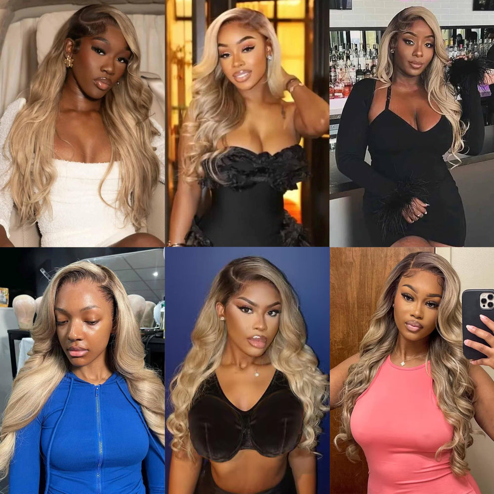 CIYOO Ombre Brown Roots Ash Blonde wig half-up half-down styling option